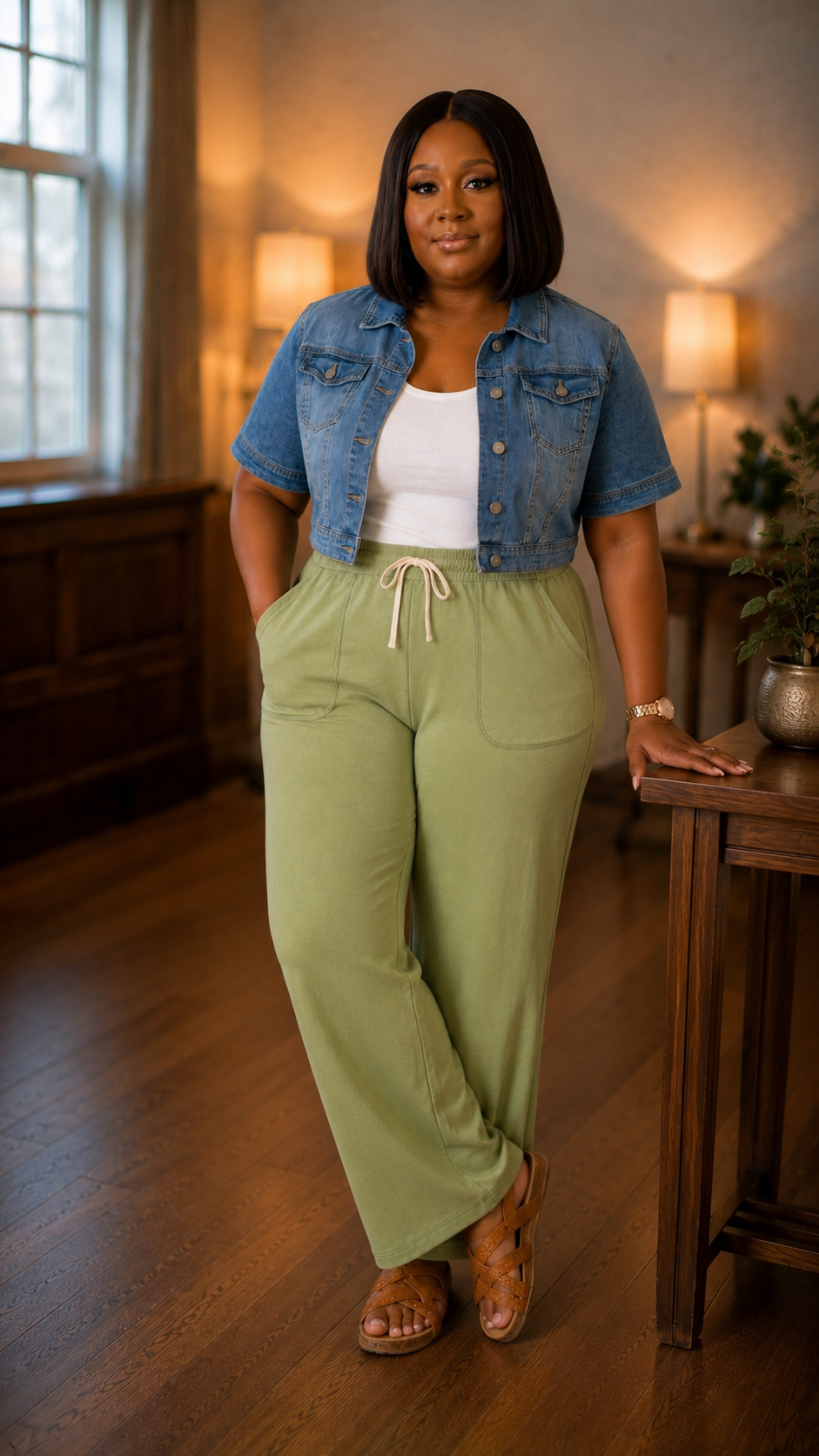 Plus Size Wide Leg Pant|Sage
