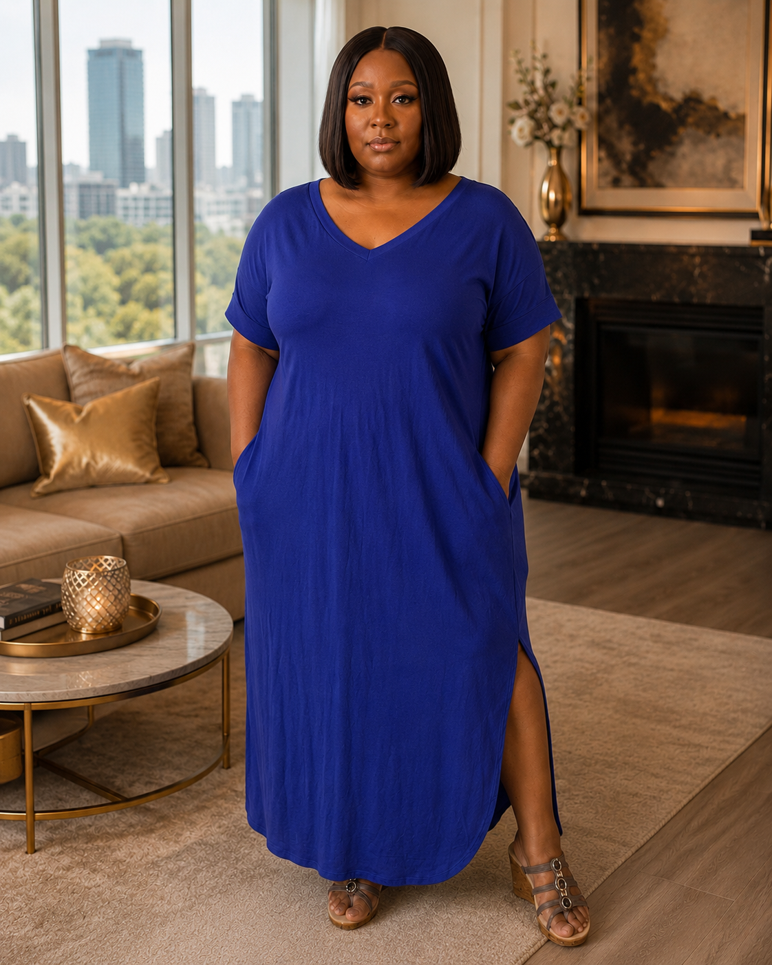 Plus Size Maxi Dress|Blue