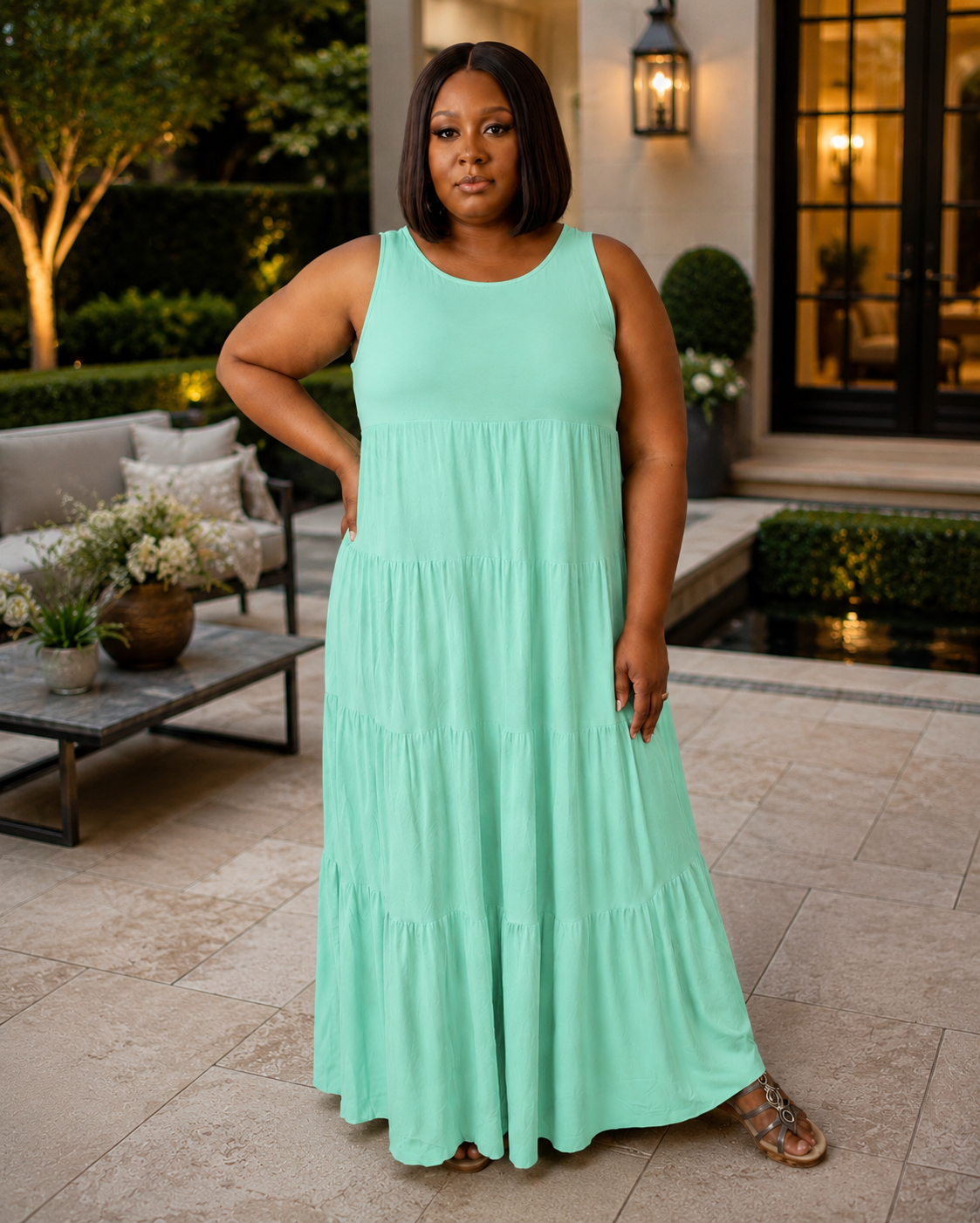 Plus Size Tiered Maxi Dress|Mint Green