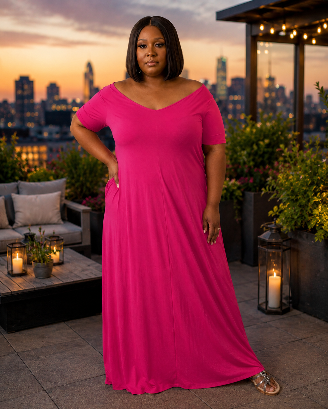 Plus Size Maxi Dress|Magenta