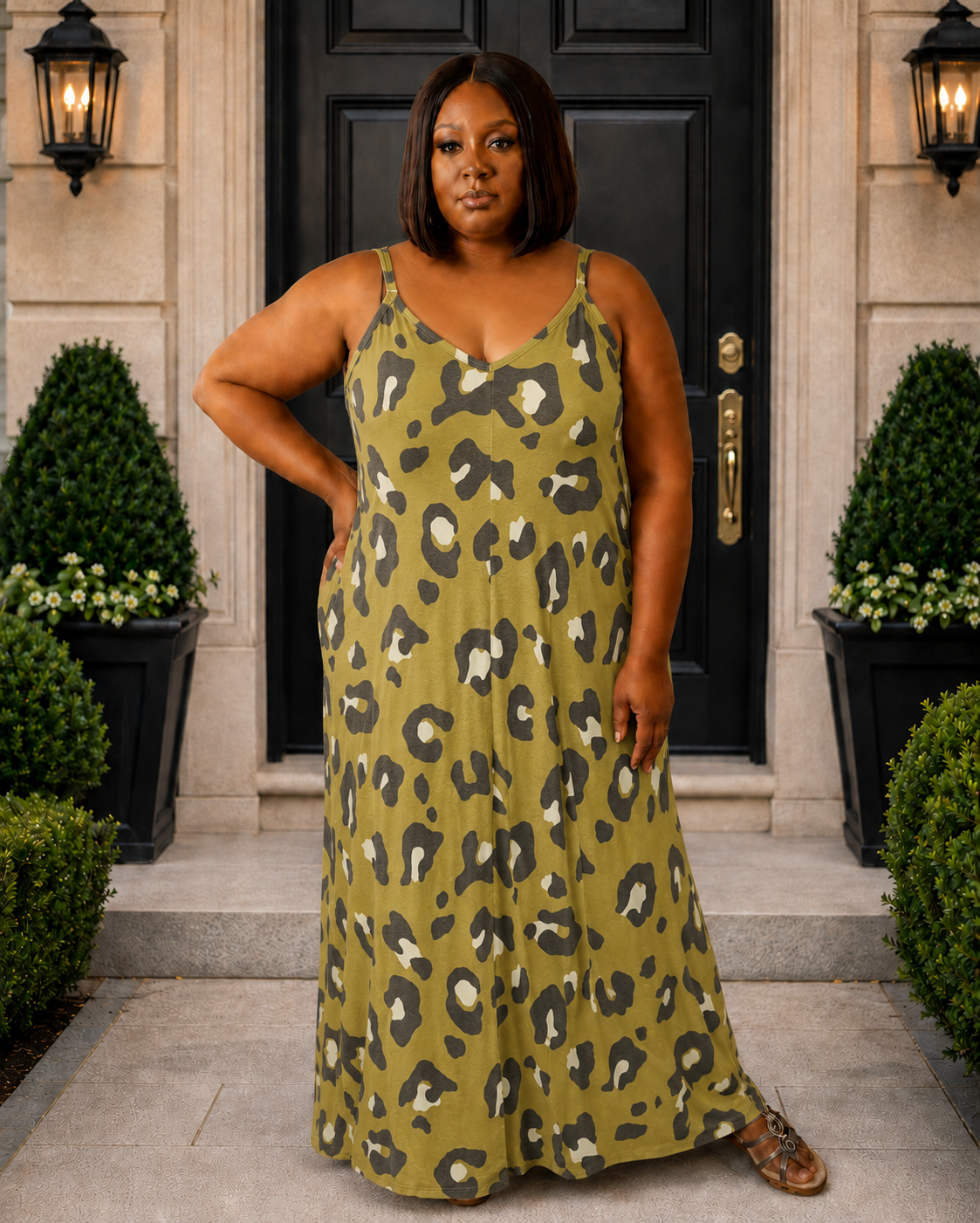 Plus Size Olive Leopard T-Shirt Dress