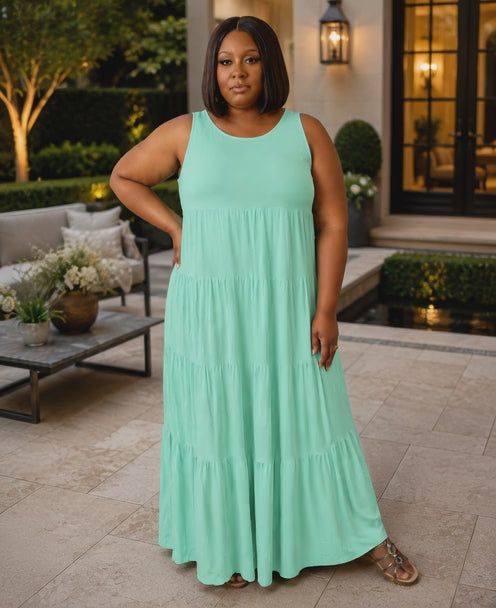 Plus Size Tiered Maxi Dress|Mint Green – Curvy and Beautiful Boutique