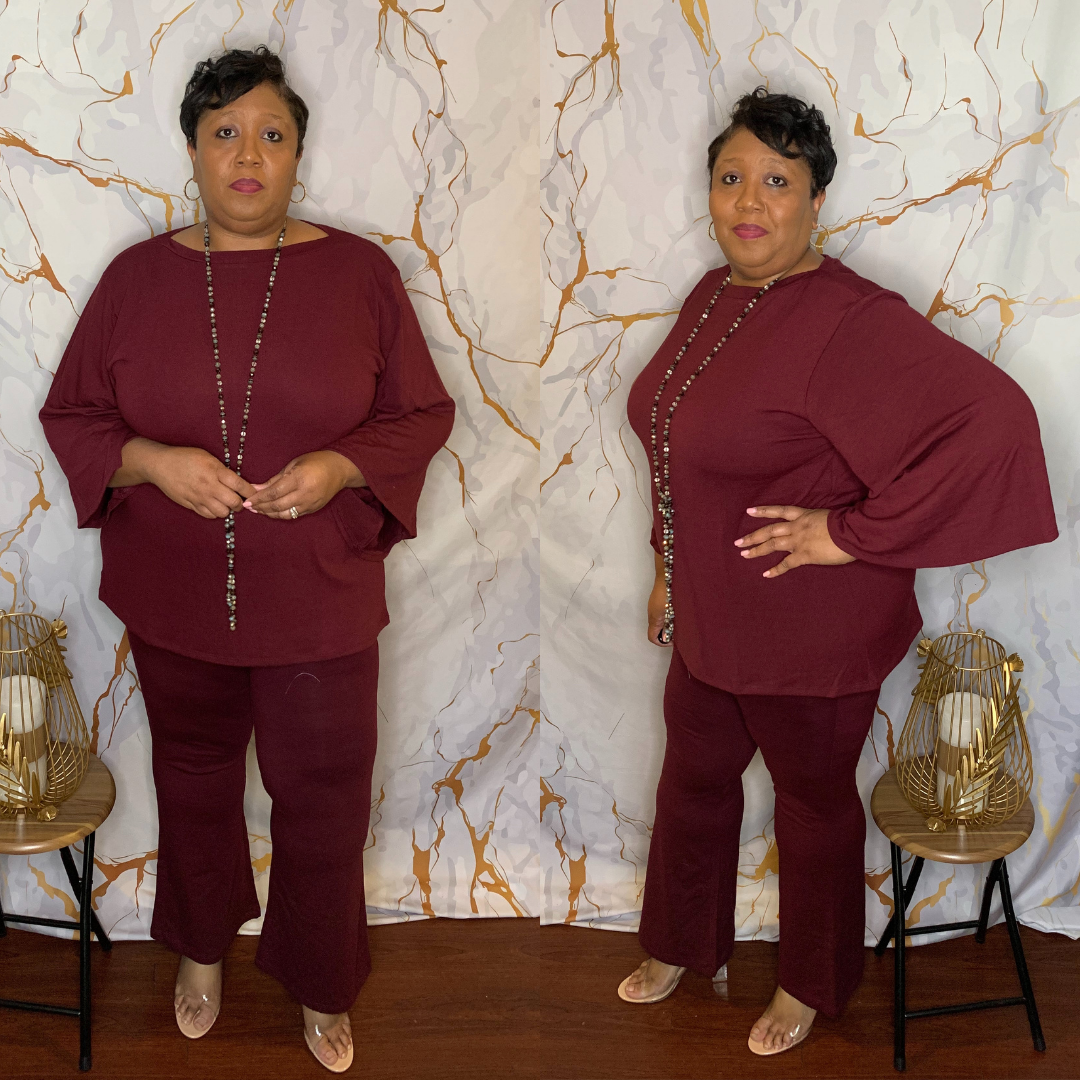 Monica Bell Sleeve Set Burgundy freeshipping - Curvy and Beautiful Boutique