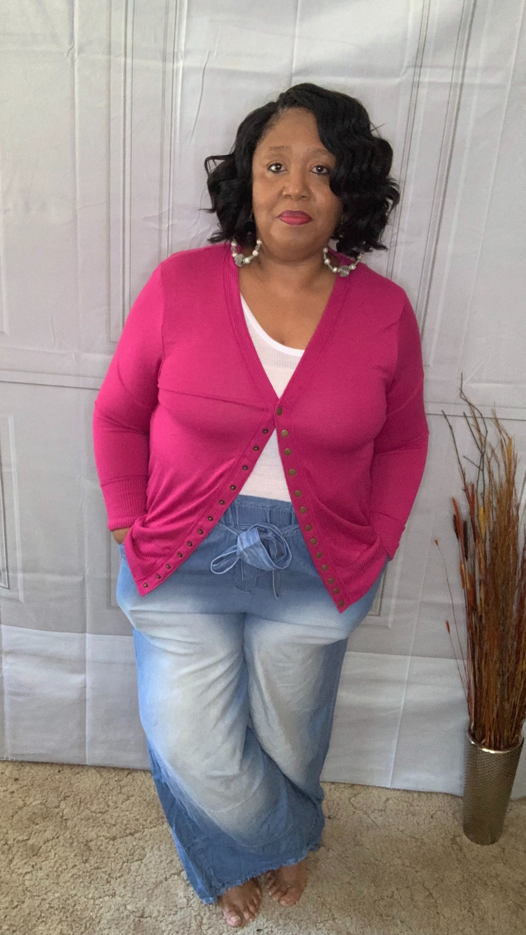 Plus Size Snap Button Cardigan