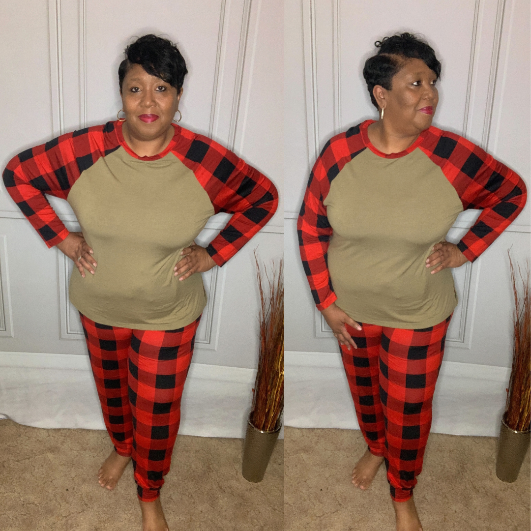 Plus Size Khaki Plaid Lounge Sets