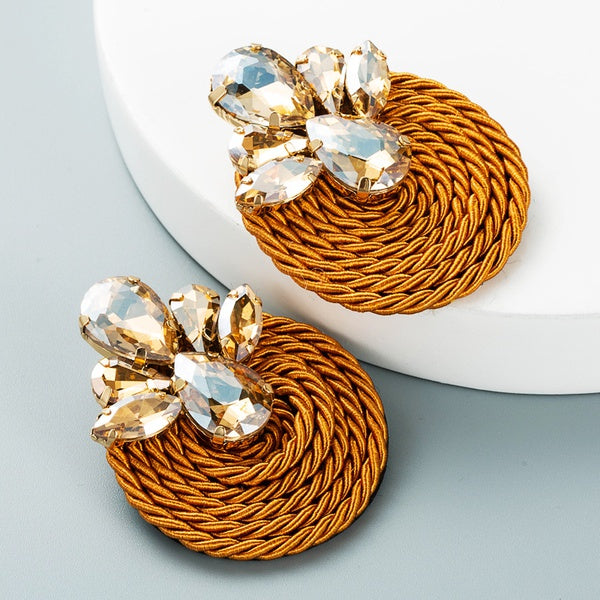 Geometric Glass Diamond Headwound Earrings Tan