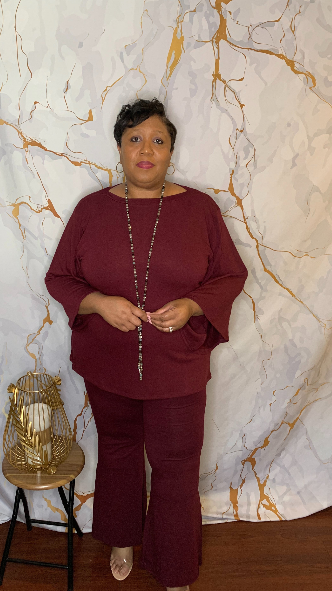 Plus Size Bell Sleeve Set Burgundy