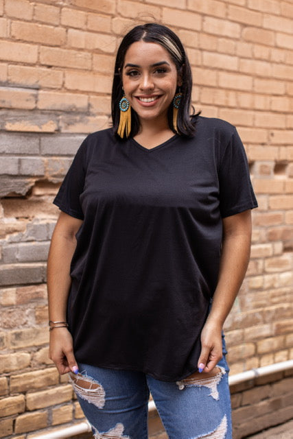 Plus Size Black V-Neck Fitted Top