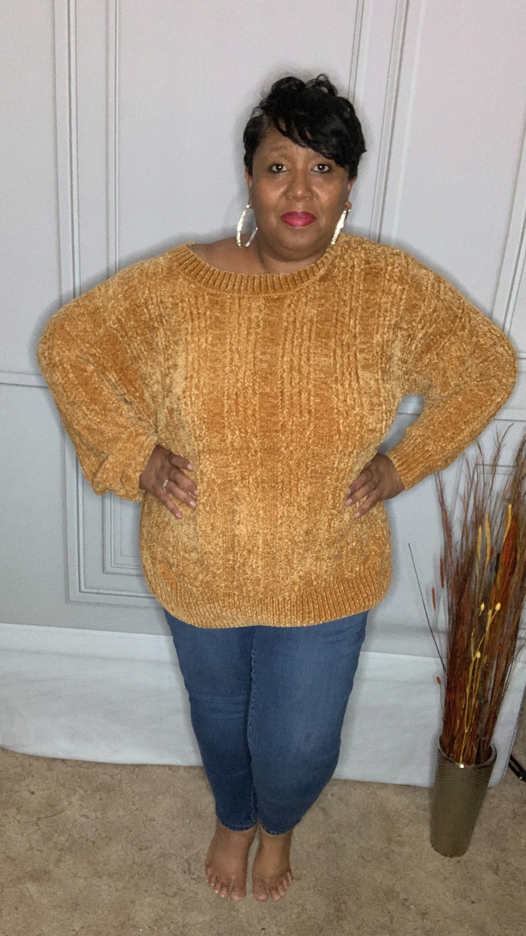 Plus Size Cable Knit Chenille Sweater ( Coffee)