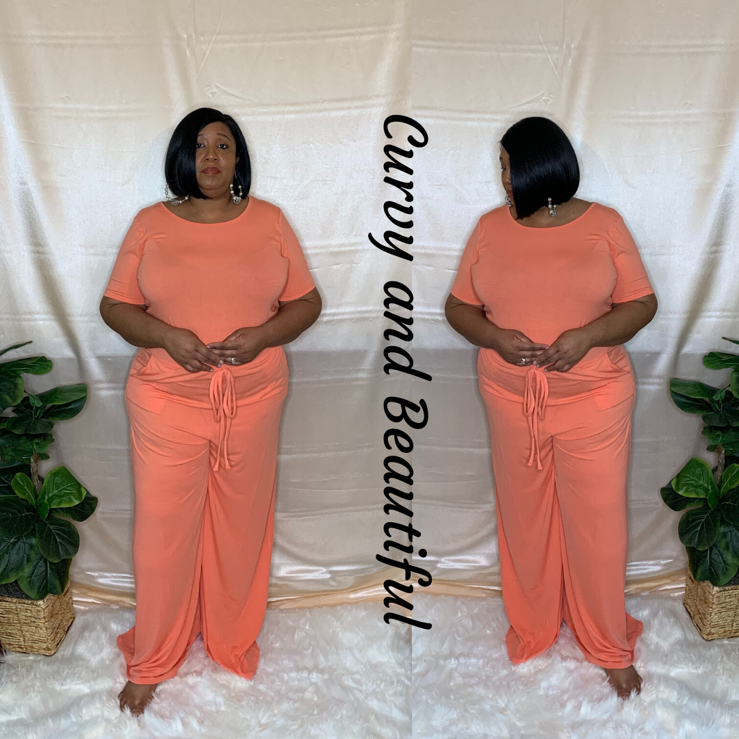 Plus Size Coral Wide Leg Jumpsuit