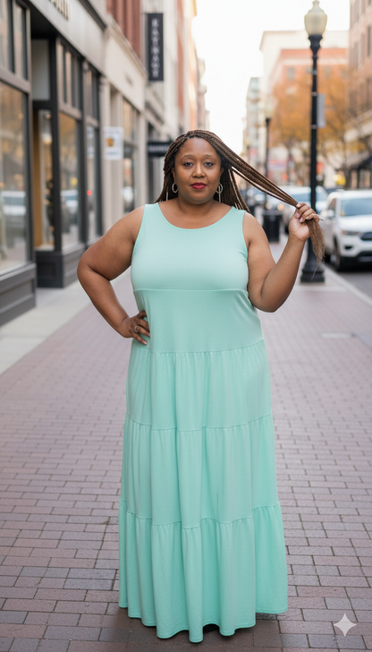 Plus Size Mint Green Tiered Maxi Dress