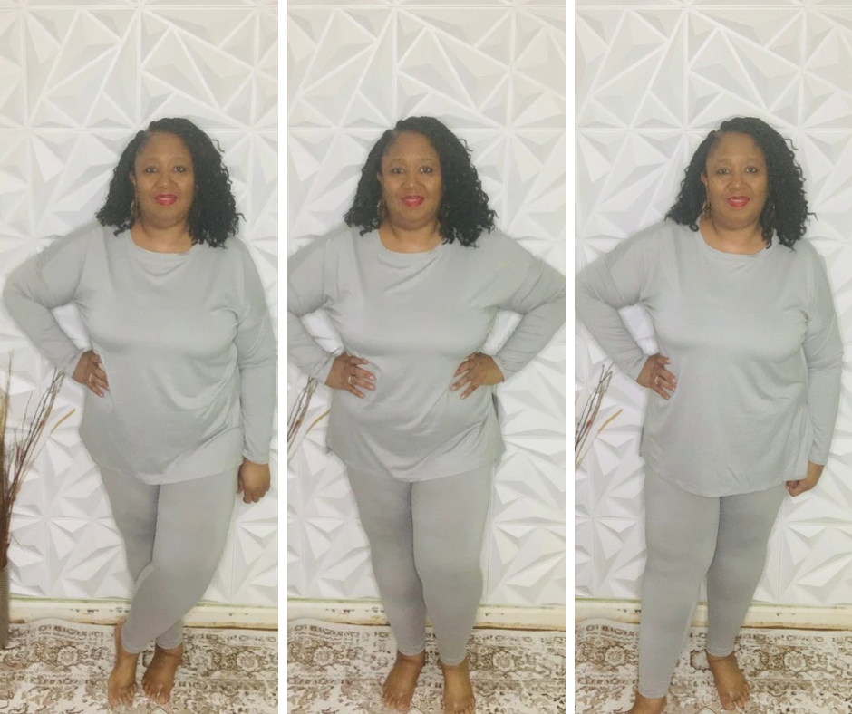 Plus Size Long Sleeve Lounge Set- Lt. Grey