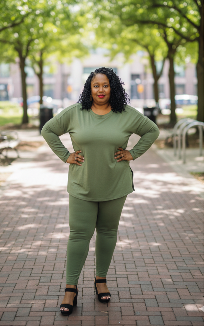 Plus Size Long Sleeve Lounge Set- Lt. Olive