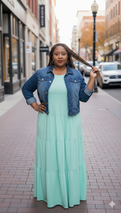 Plus Size Mint Green Tiered Maxi Dress