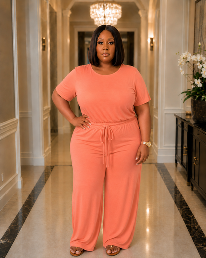 Plus Size Coral Wide Leg Jumpsuit