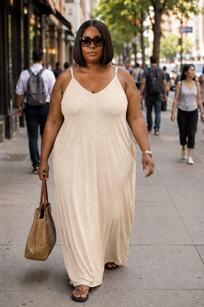Plus Size Beige T-Shirt Dress