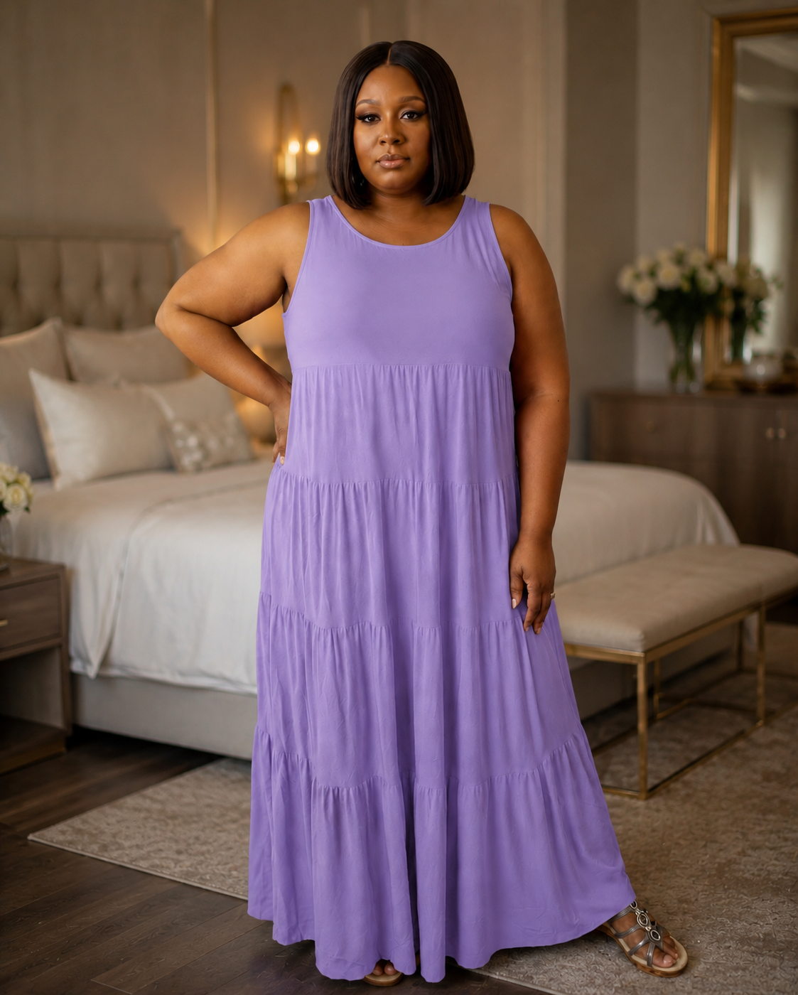 Plus Size Tiered Maxi Dress|Lavendar – Curvy and Beautiful Boutique