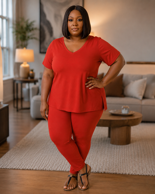 Plus Size Weekend Chill Set- Tomato