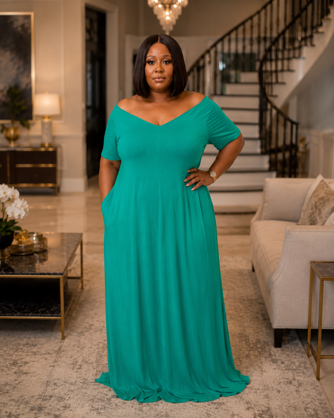Plus Size Maxi Dress|Green