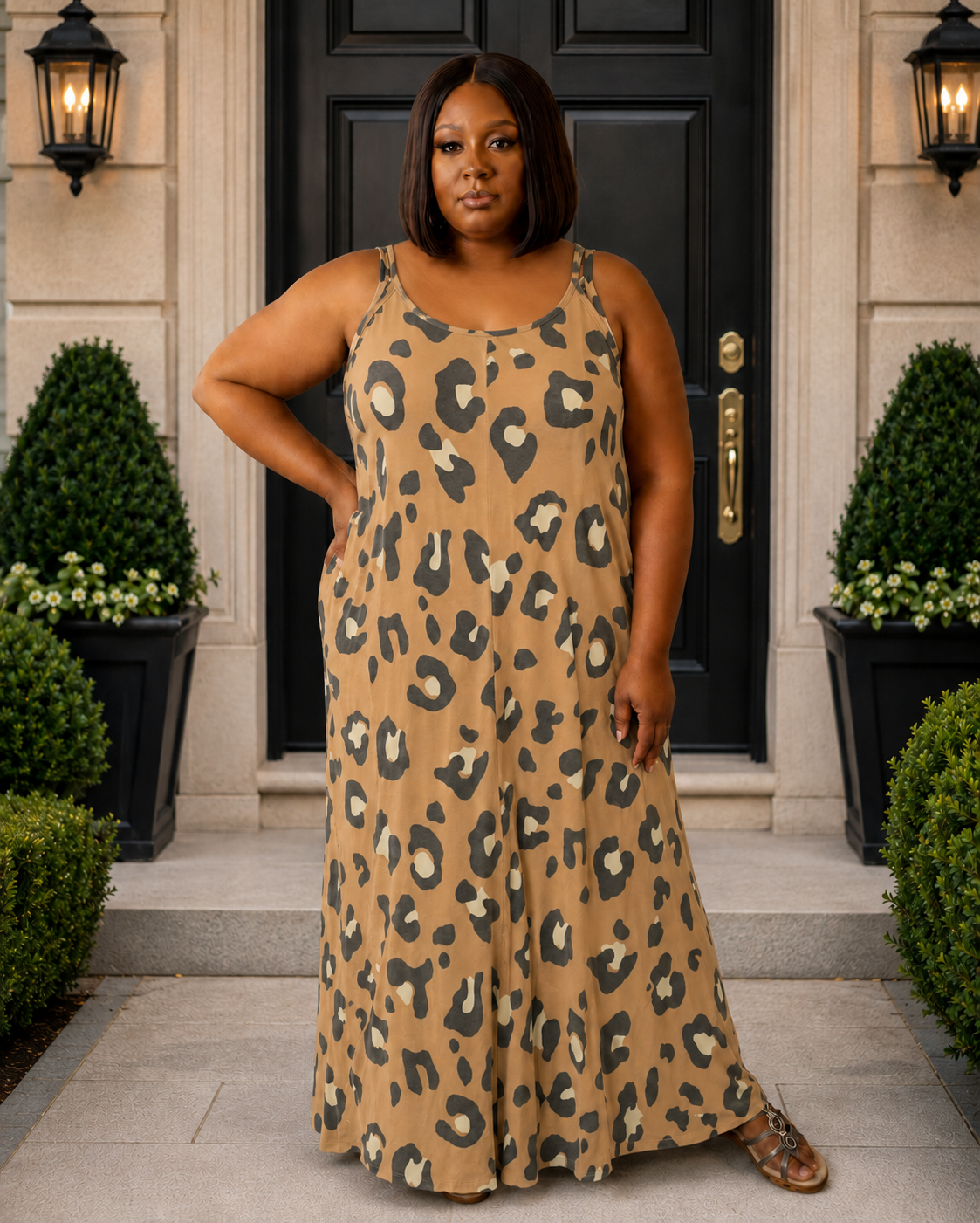 Plus Size Camel Leopard T-Shirt Dress