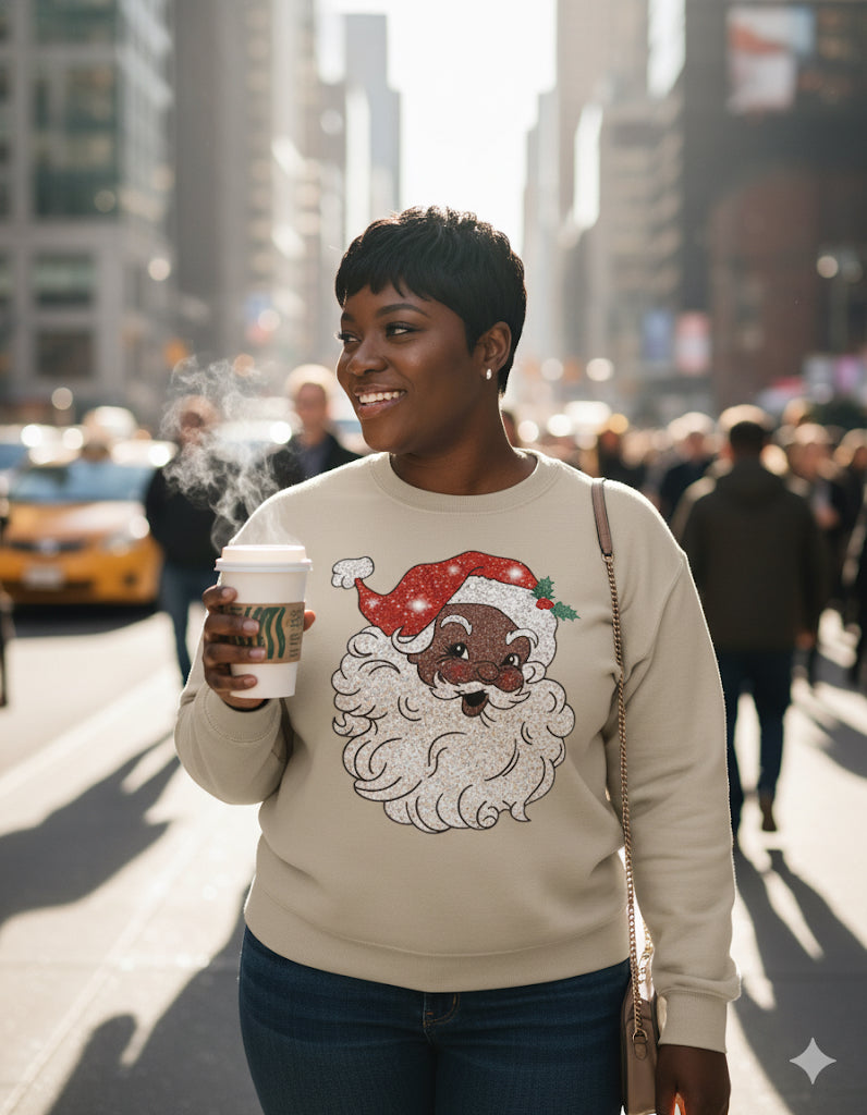 Plus Size Black Santa Crewneck Sweatshirt (Sandstone)
