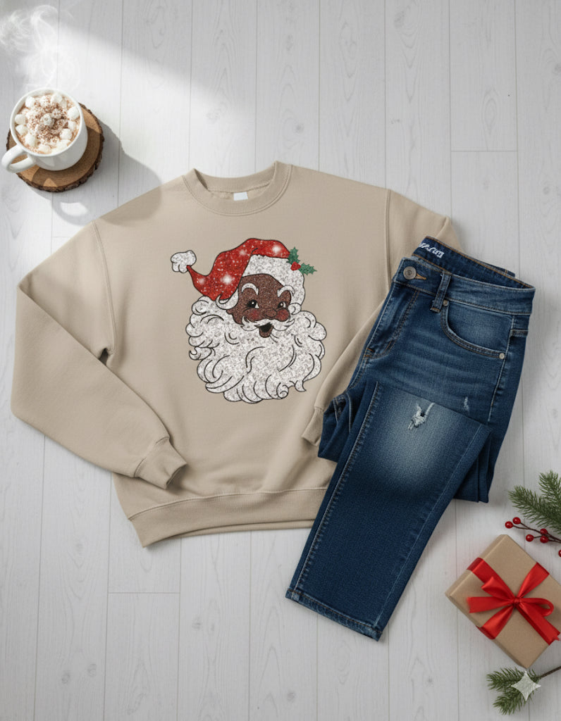 Plus Size Black Santa Crewneck Sweatshirt (Sandstone)