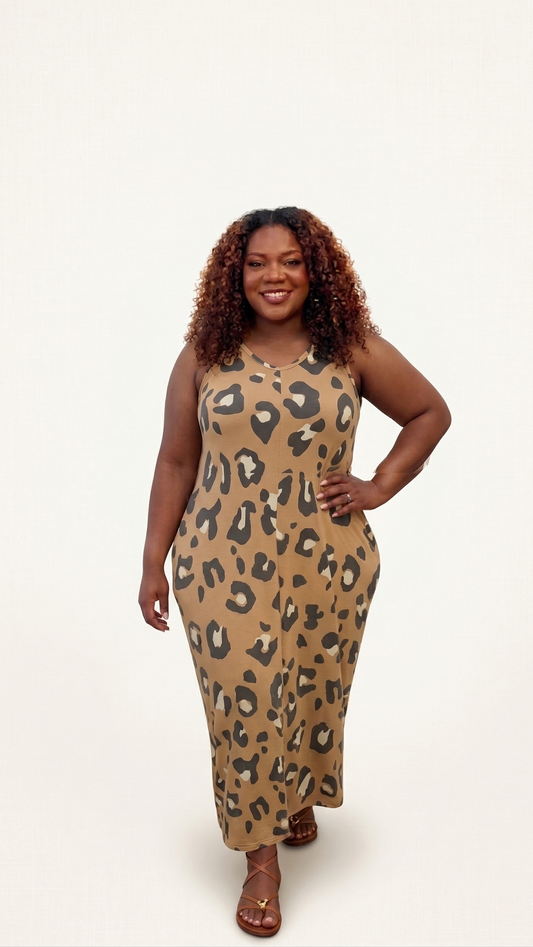 Plus Size Camel Leopard T-Shirt Dress