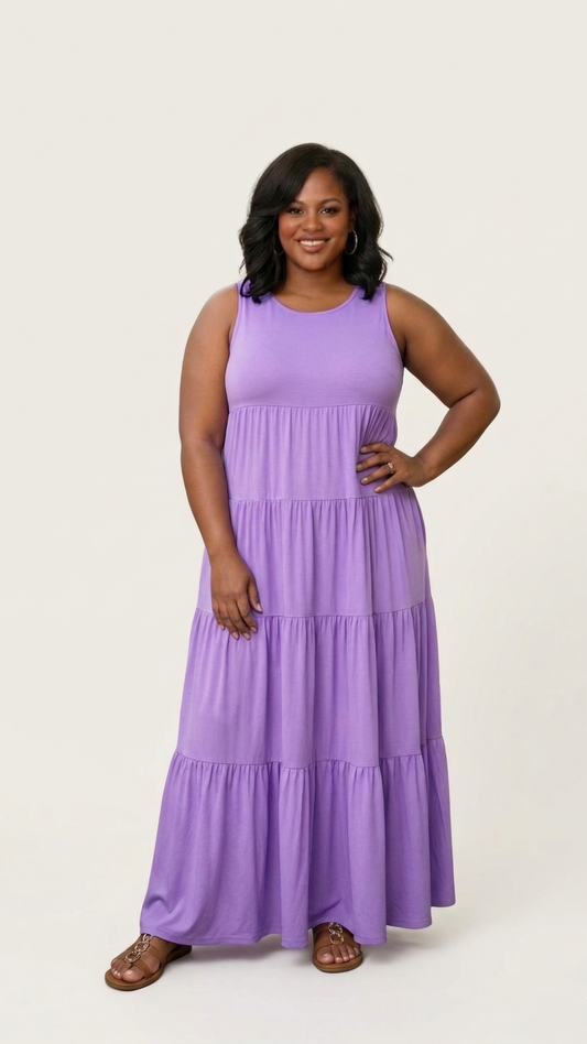 Plus Size Tiered Maxi Dress|Lavendar