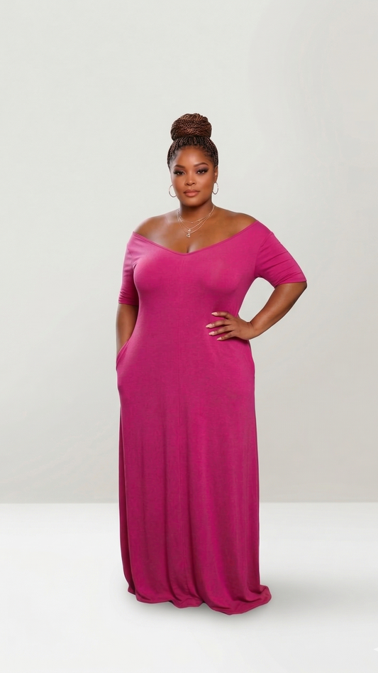 Plus Size Maxi Dress|Magenta