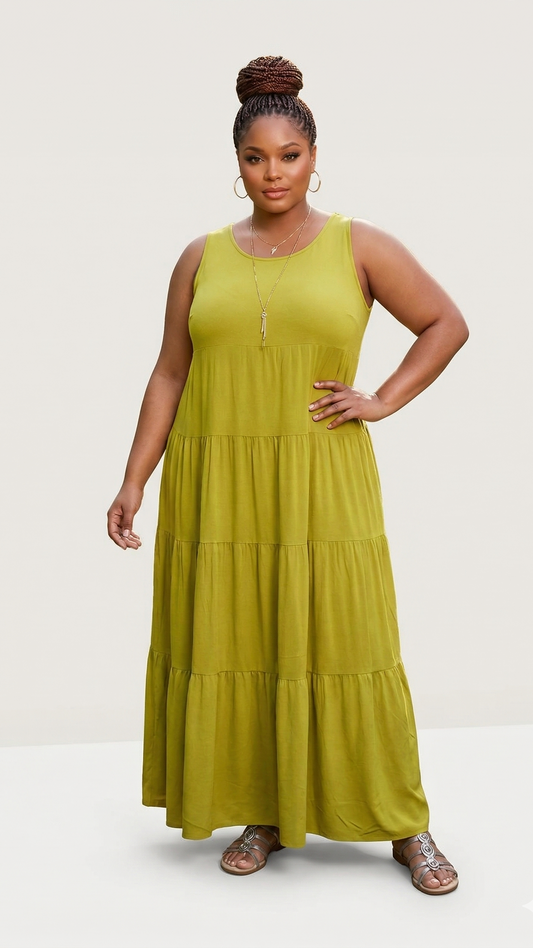 Plus Tiered Maxi Dress| Olive Mustard