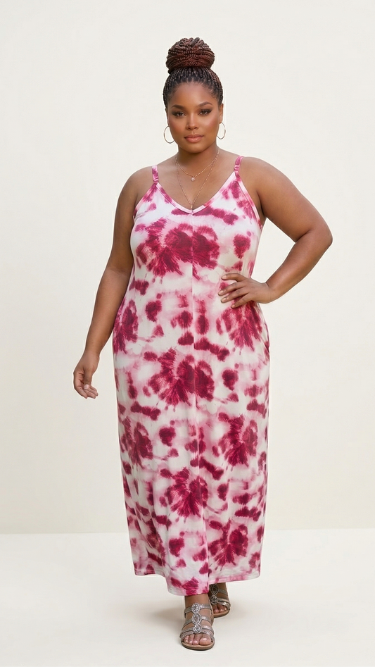 Plus Size Spaghetti Strap Maxi Dress in Magenta