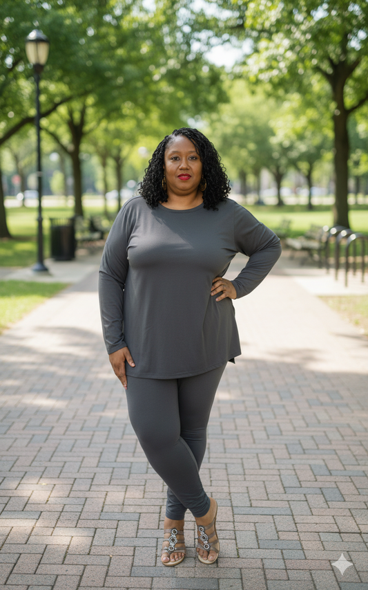 Plus Size Long Sleeve Lounge Set-Ash Grey