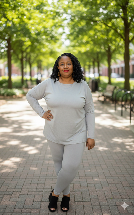 Plus Size Long Sleeve Lounge Set- Lt. Grey