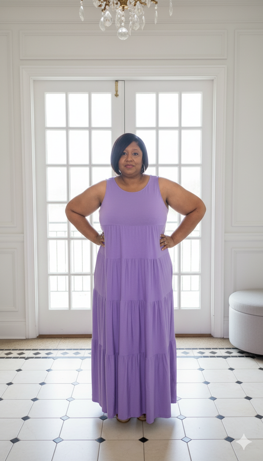 Plus Size Lavender Tiered Maxi Dress