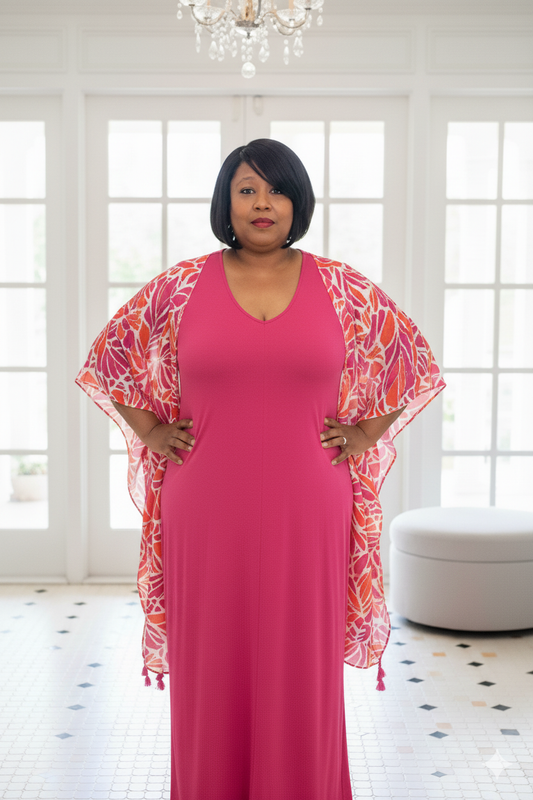 Abstract Leaves Plus Size Tassel Kimono
