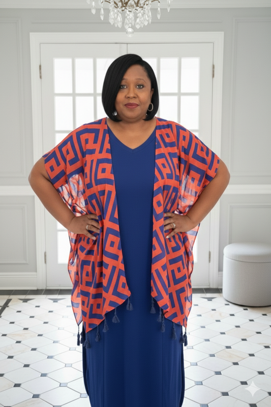 Plus Size Geometric Pattern Tassel Kimono