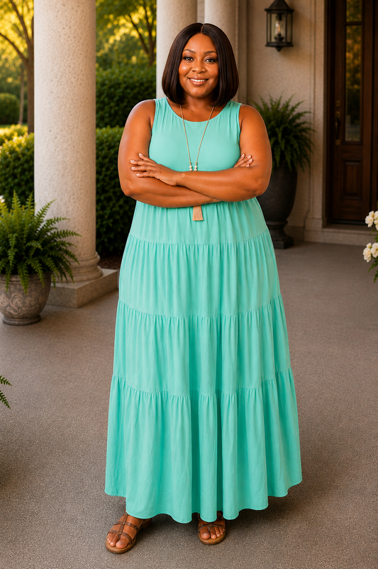 Plus Size Tiered Maxi Dress|Mint Green