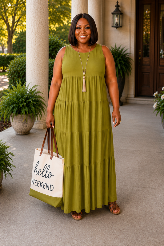 Plus Tiered Maxi Dress| Olive Mustard