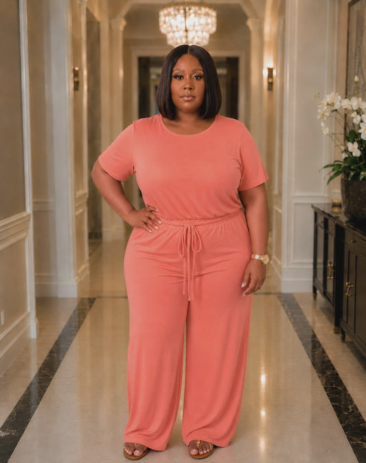 Plus Size Coral Wide Leg Jumpsuit