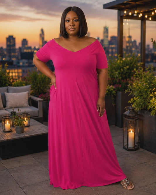 Plus Size Maxi Dress|Magenta