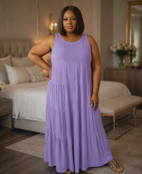 Plus Size Tiered Maxi Dress|Lavendar