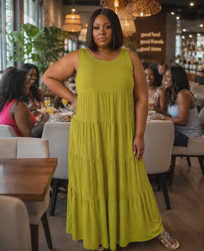 Plus Tiered Maxi Dress| Olive Mustard