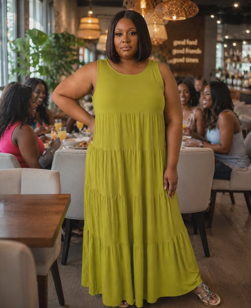Plus Tiered Maxi Dress| Olive Mustard