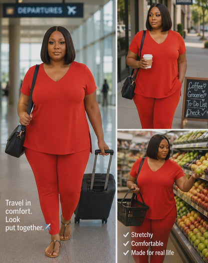 Plus Size Weekend Chill Set- Tomato