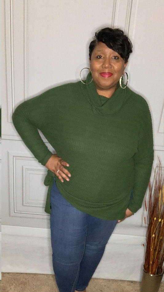 Plus Size Army Green Cowl Neck Sweater