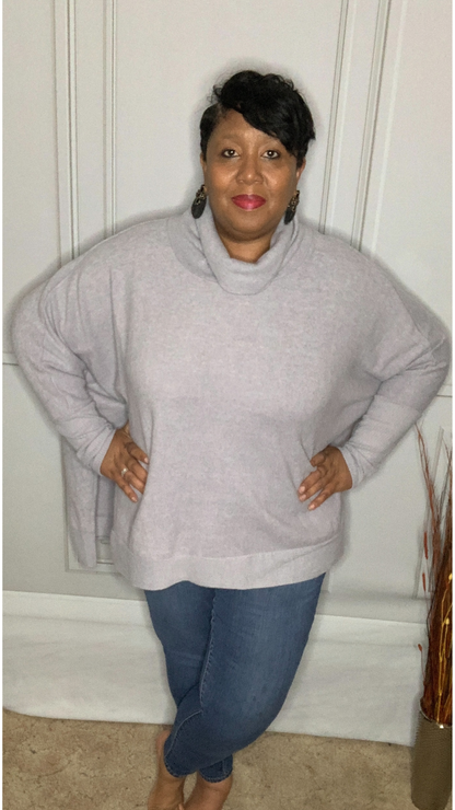 Plus Size Cowl Neck Poncho Sweater Heather Grey