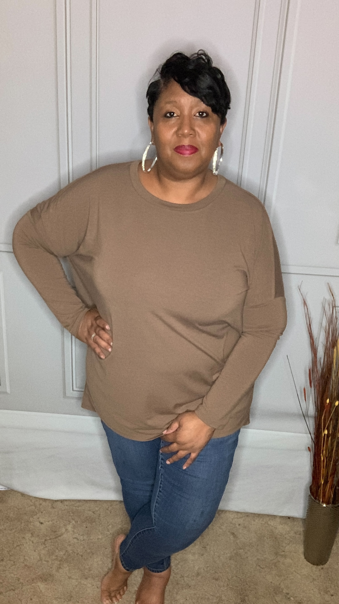 Plus Size Hi-Low Hem Top (Mocha)