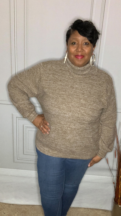 Plus Size Mocha Turtleneck Balloon Sleeve Sweater