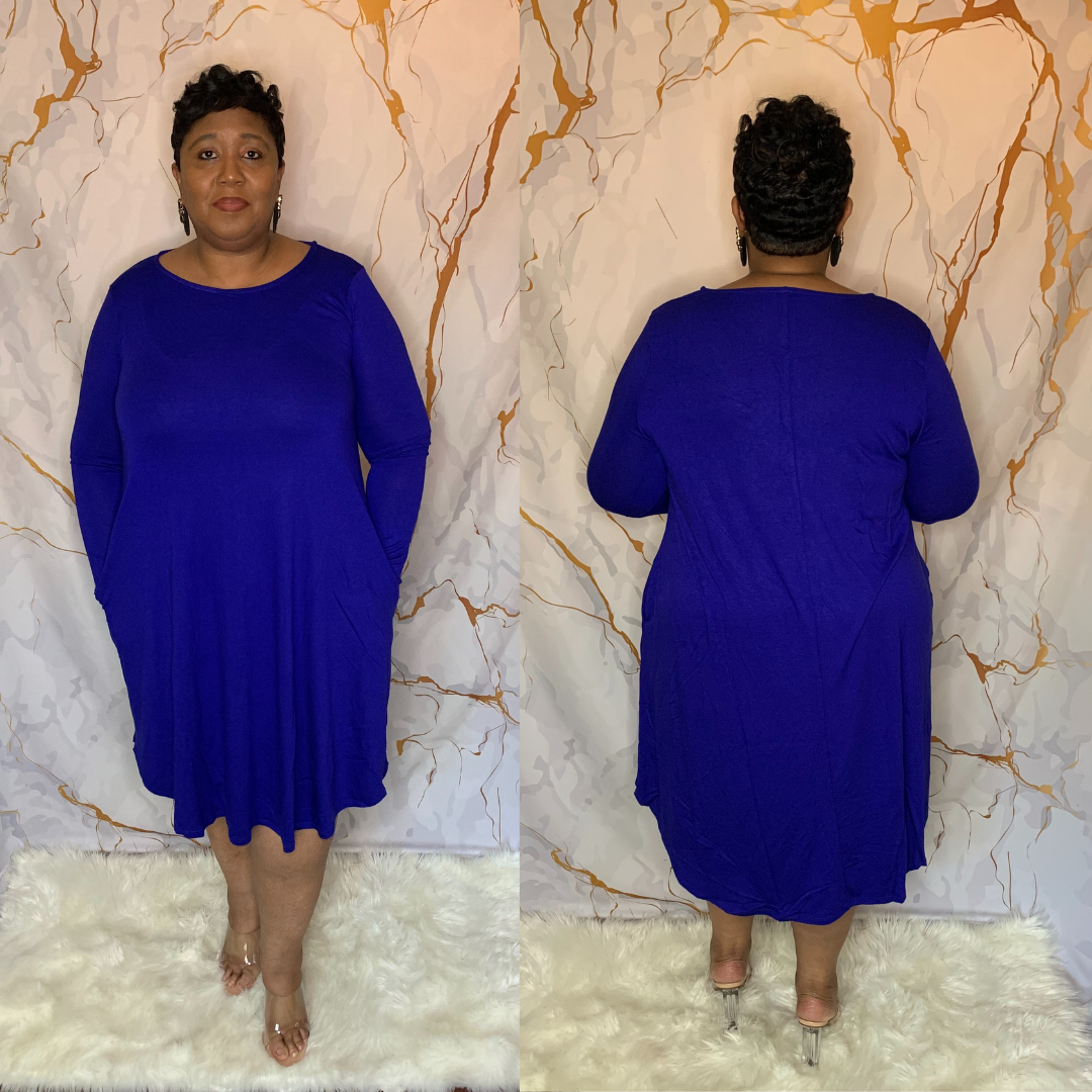 Plus Size Blue Pocket Dress – Curvy and Beautiful Boutique