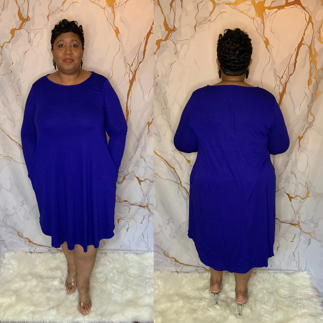 Gina Pocket Dress (Denim Blue) freeshipping - Curvy and Beautiful Boutique